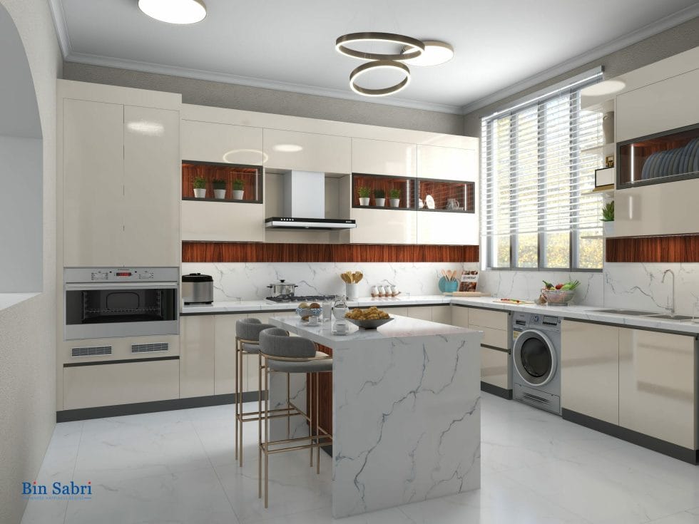 اشكال مطابخ مودرن حديثة كامله 2025 | binsabri مطبخ كامل بجميع التجهيزات بنى فى بيج