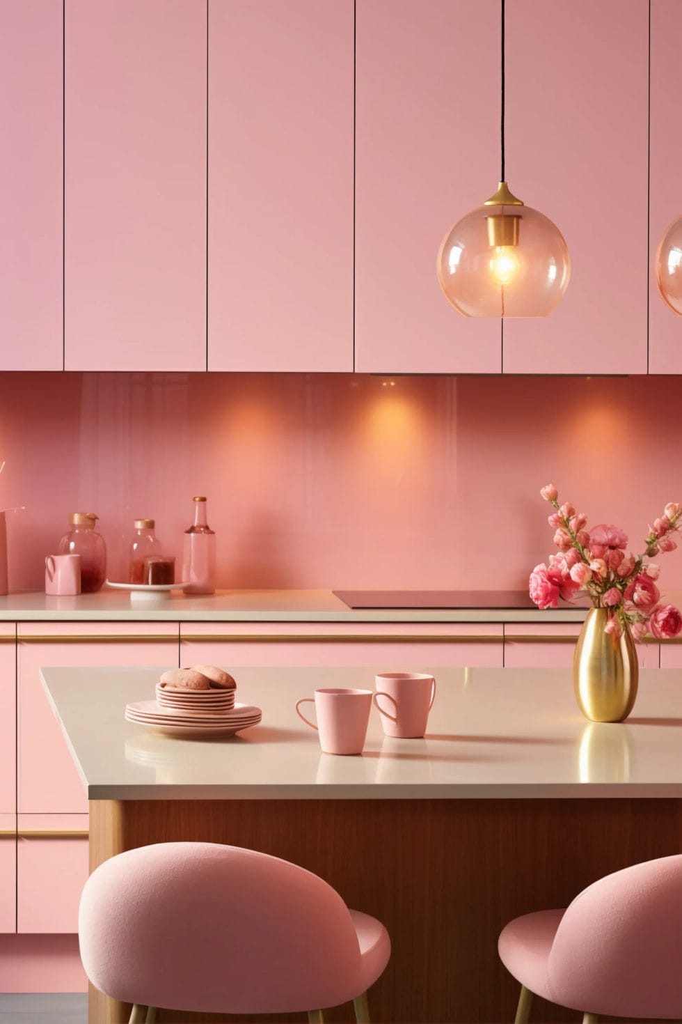 مطبخ خشب لون روز كيوت