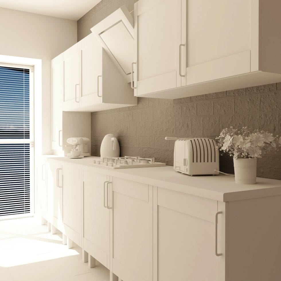 مطبخ خشب مسحاة صغيرة تصميم 2025 لون خشب ابيض